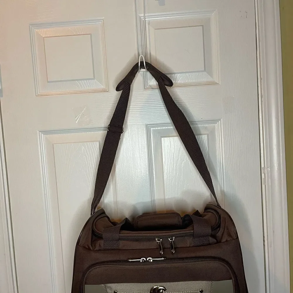 Oleg Cassini Brown Weekender Overnight Travel Duffel Carry-On Bag.